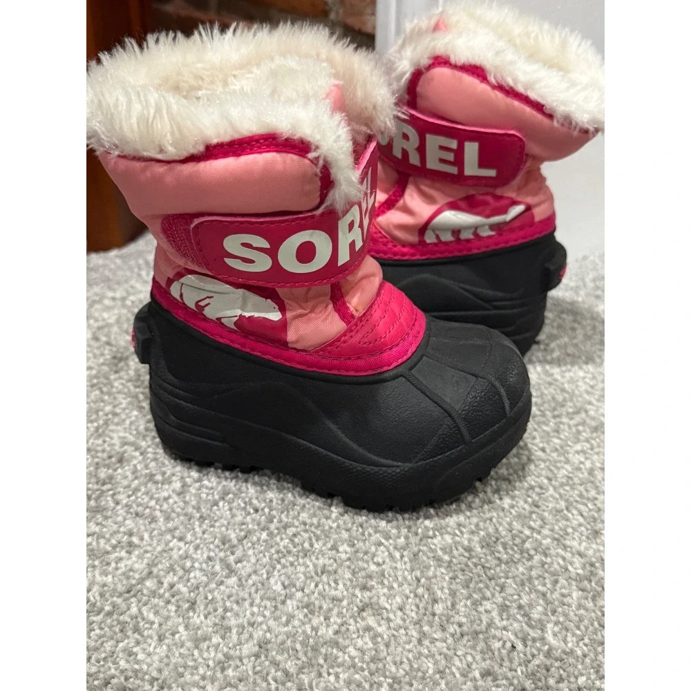 Sorel Snow Commander Toddler Girls Pink Black Waterproof Winter Boots Size 6